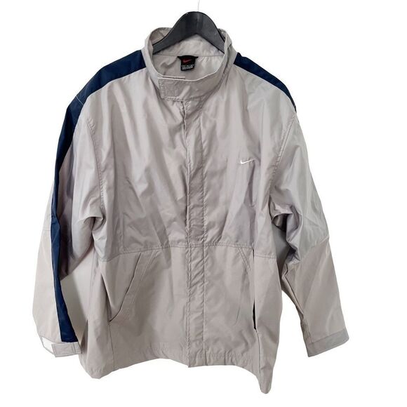 Nike Grey Navy Sports Water Resistant Swoosh Performance Windbreaker Jacket - Picture 1 of 11